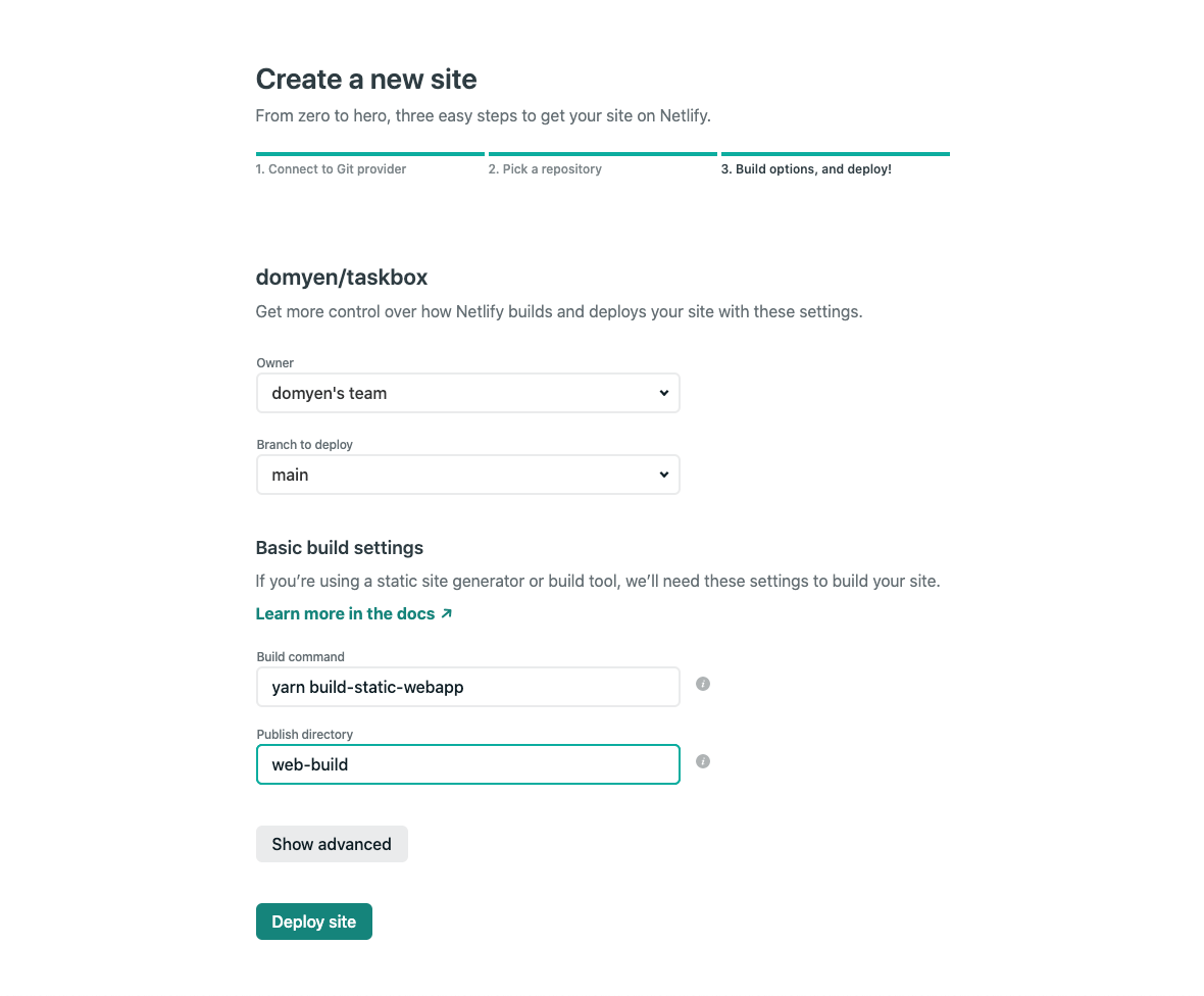 Netlify settings